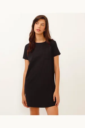 C&A Vestido curto de algodão básico manga curta decote redondo com bolso