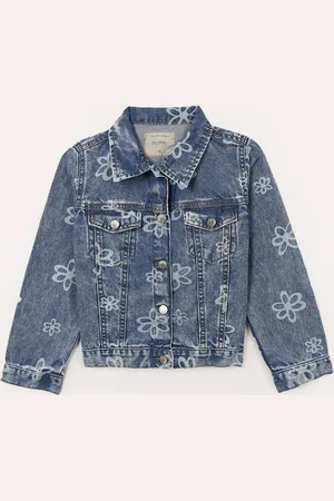 C&A Jaqueta jeans infantil floral azul