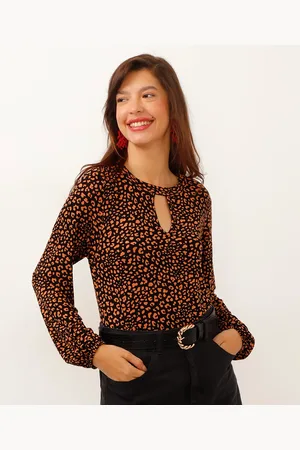 C&A Blusa de viscose manga longa animal print preta