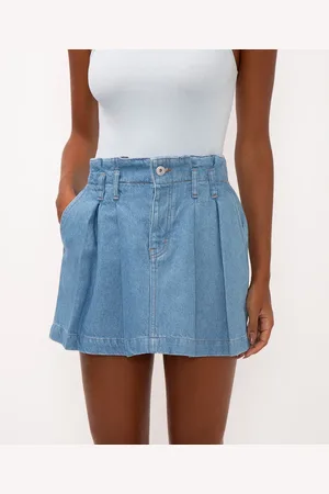 C&A Minissaia jeans cintura super alta ciclos azul claro