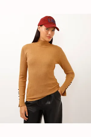 C&A Blusa de tricot gola alta com botões bege