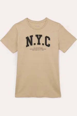 C&A Camiseta infantil de algodão nyc bege