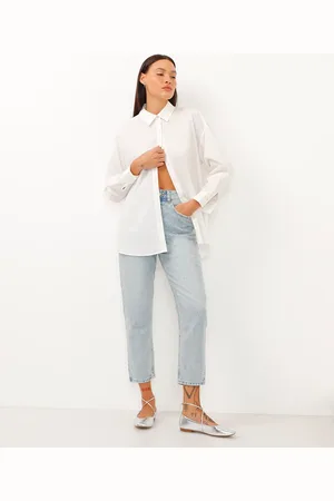 C&A Calça jeans mom cintura super alta com brilhos azul