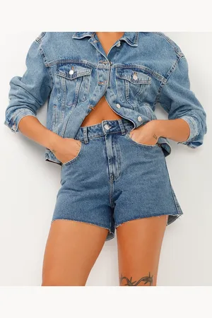 C&A Short jeans reto cintura média azul