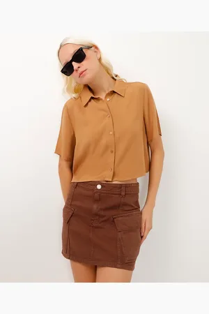 C&A Camisa de viscose cropped manga curta