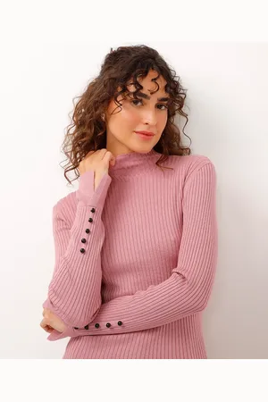 C&A Blusa de tricot gola alta com botões lilás