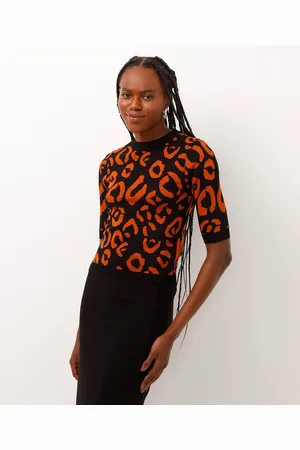 C&A Blusa de tricot decote redondo animal print preta