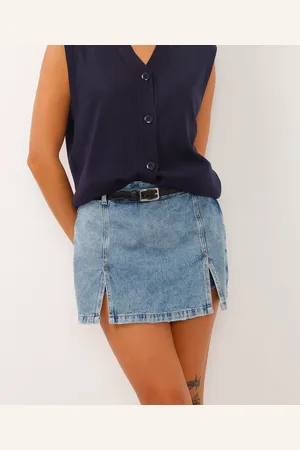 C&A Short saia jeans cintura alta com fenda azul