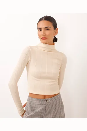 C&A Blusa gola alta manga longa texturizada bege