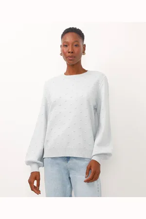 C&A Blusa de tricot manga bufante texturizada em poá azul