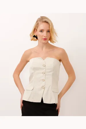 C&A Top corset de alfaiataria com botão e lapela bege
