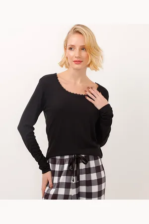 C&A Blusa de pijama manga longa com renda preta