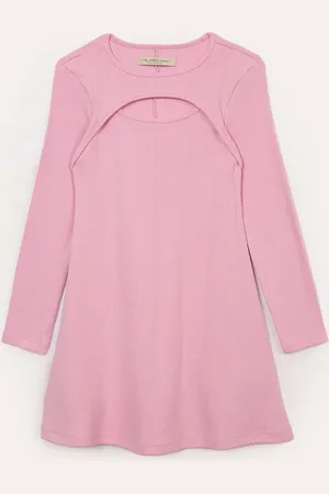 C&A Vestido de algodão infantil canelado com recorte