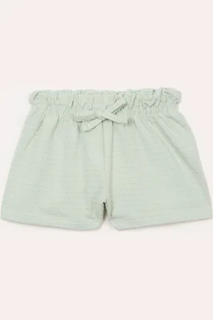 C&A Short de algodão infantil texturizado com elástico e cordão verde