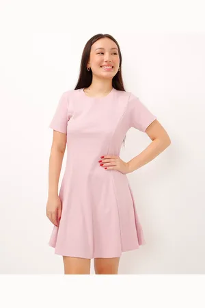 C&A Vestido de algodão juvenil evasê manga curta rosa