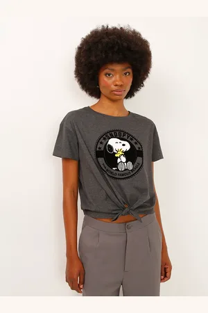 C&A Camiseta de algodão com amarração snoopy cinza