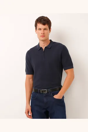C&A Polo texturizada com zíper manga curta azul