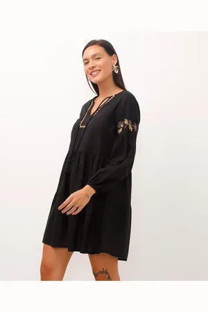 C&A Vestido curto de algodão com bordado e cordão