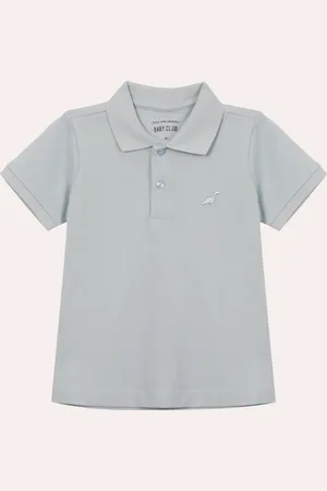 C&A Polo de algodão infantil manga curta dinossauro azul