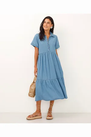 C&A Vestido midi jeans decote v azul
