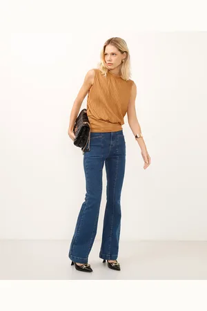 C&A Calça boot cut jeans cintura super alta azul