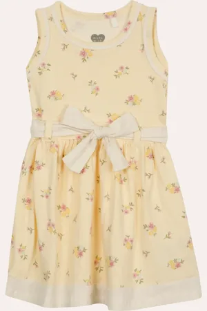 C&A Vestido de algodão infantil floral com faixa amarelo