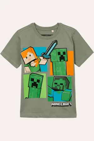 C&A Camiseta de algodão infantil minecraft verde