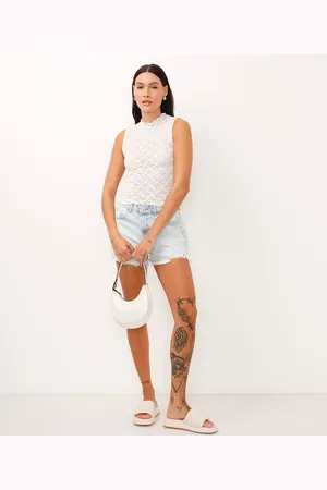 C&A Short curto jeans barra desfiada azul