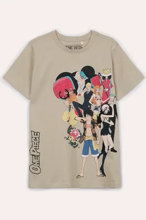 C&A Camiseta juvenil de algodão one piece manga curta bege