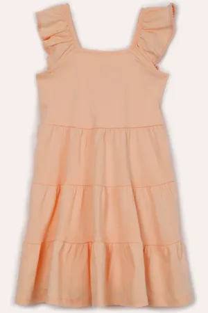 C&A Vestido infantil de algodão alça com babado