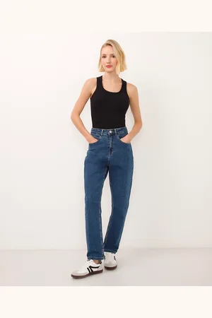 C&A Calça jeans mom cintura super alta escuro