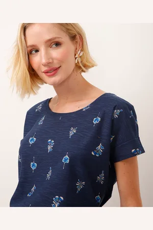 C&A Camiseta de algodão manga curta floral azul