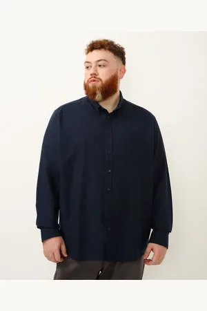 C&A Camisa de algodão plus size comfort manga longa azul