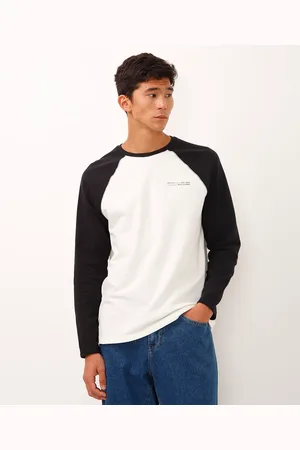 C&A Camiseta de algodão manga longa raglan bicolor preta