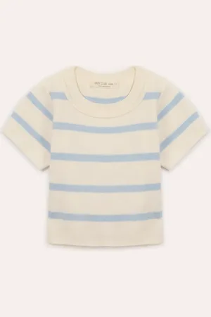 C&A Blusa infantil de tricot listrada manga curta azul