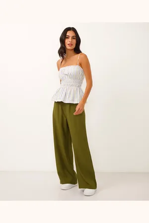 C&A Calça wide leg de viscose bolso faca verde