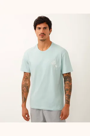 C&A Camiseta de algodão coqueiro bordado azul
