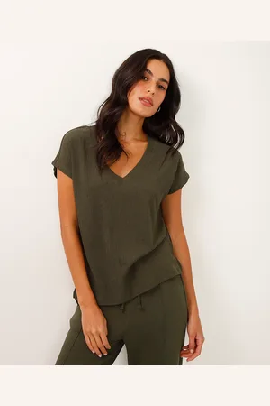 C&A Camiseta decote v manga curta texturizada verde