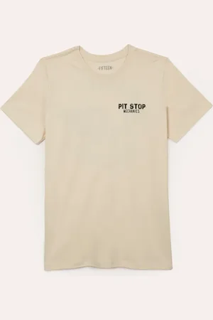 C&A Camiseta juvenil de algodão manga curta pit stop bege
