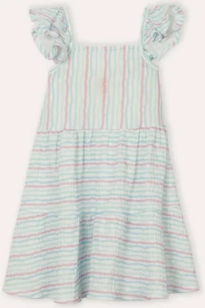 C&A Vestido midi infantil com babado listrado colorido