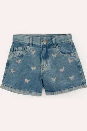 C&A Short mom jeans infantil borboletas azul