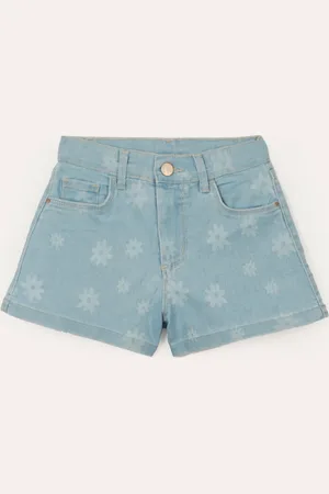 C&A Short mom jeans infantil floral azul