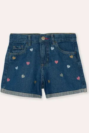 C&A Short mom jeans infantil coração azul