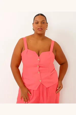 C&A Regata alfaiatada plus size com linho rosa