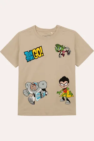 C&A Camiseta de algodão infantil manga curta os jovens titãs bege