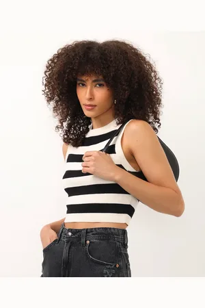 C&A Cropped de tricot canelado e listrado