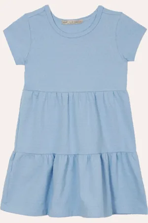 C&A Vestido de algodão infantil manga curta poá azul