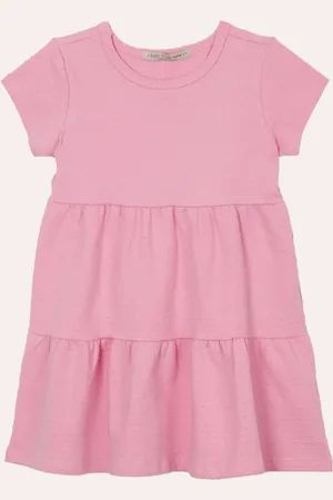C&A Vestido de algodão infantil manga curta poá rosa