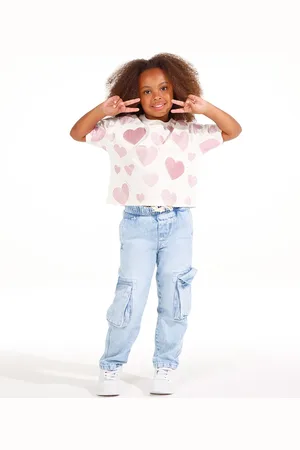 C&A Blusa de algodão infantil corações paetê