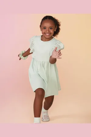 C&A Vestido de algodão infantil manga com babados verde